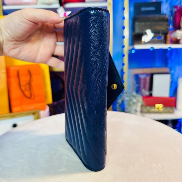 YSL Classic Monogram Flap Mattelasse Chevron Leather Large Wallet Let - Picture 14 of 17